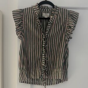 Trovata Pink and Green Striped Ruffle Blouse